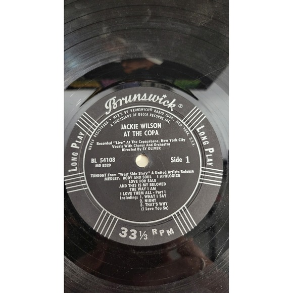 Jackie Wilson At The Copa Brunswick Records Vinyl‎ LP BL 54108  Vocals Orchestra - Picture 8 of 9